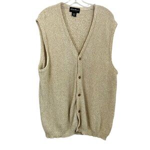 Eddie Bauer Tan Knit Button Front Sweater Vest Cotton - Size Large Tall